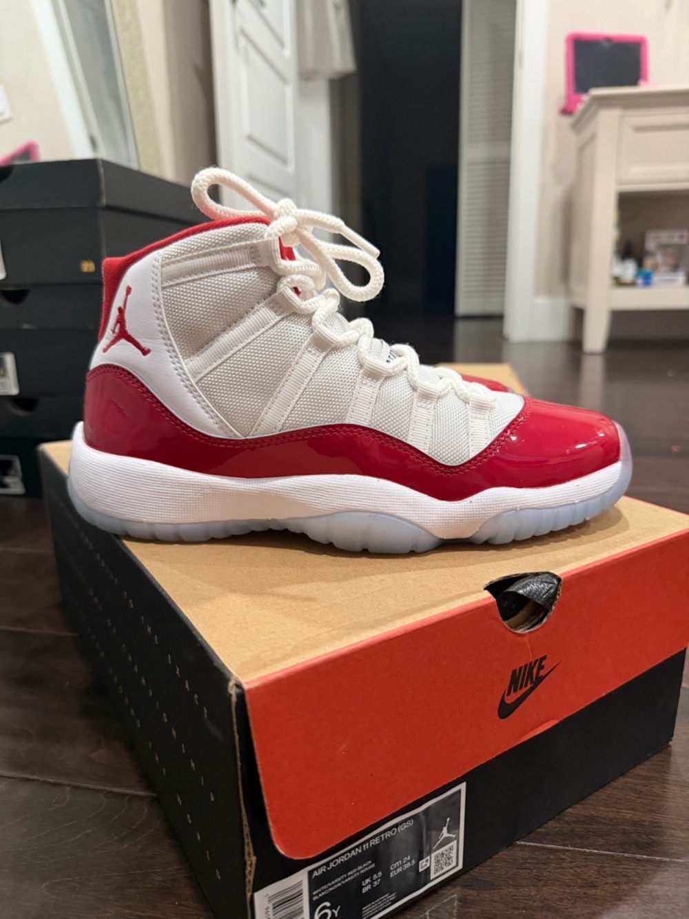 Nike Air Jordan 11 Cherry:🍒 White and Red High-Top Basketball Sneakers